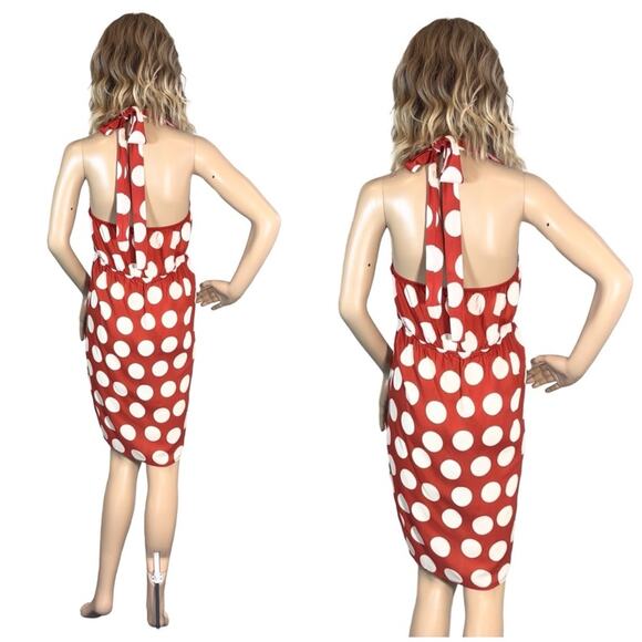 Luli Fama Macarena Red & White Polkadot V Neck Dress SZ L $159 - Picture 9 of 13